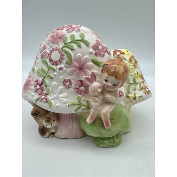 Vintage Napcoware Kitschy Pixie Mushroom Baby Nursery Floral Ceramic Planter - Picture 1 of 16